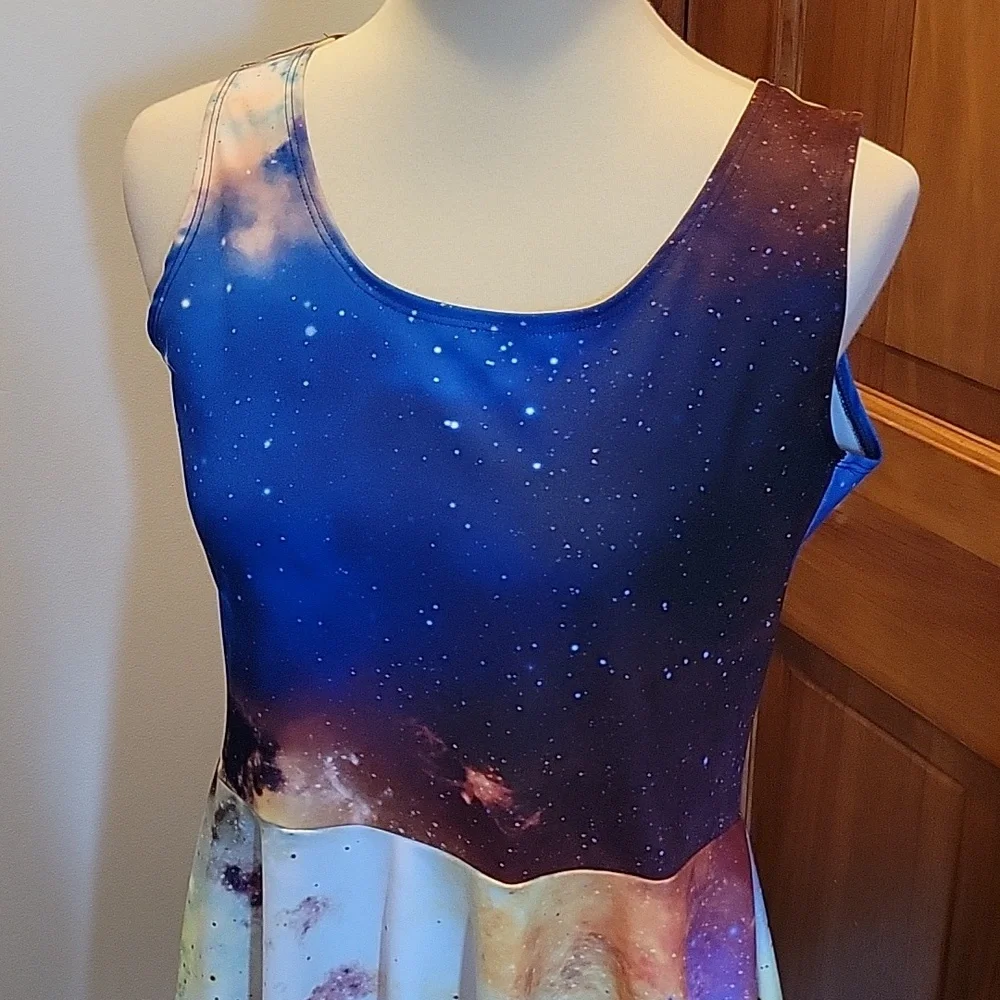 Galaxy Cow Cow Size XL Moon Stars Sleeveless Dress - Picture 2 of 3